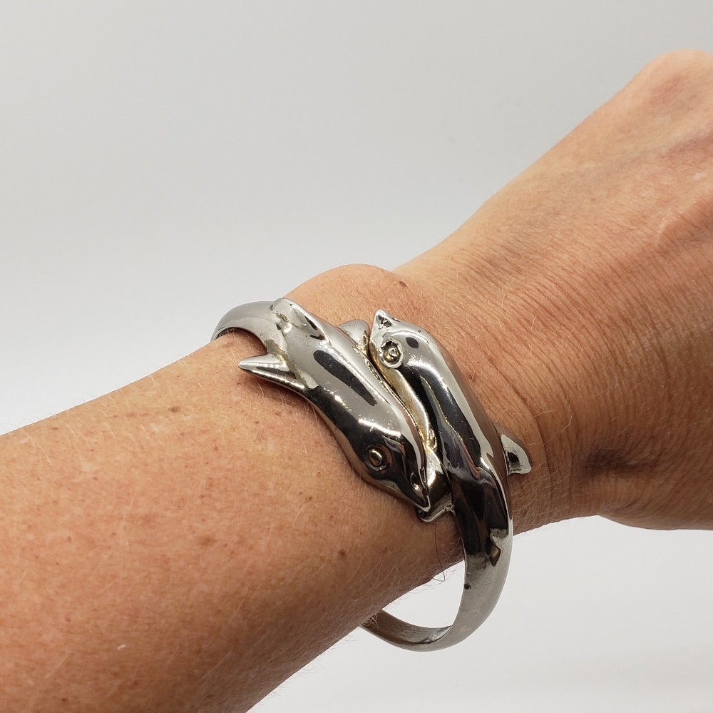 Sterling Silver Bracelet with Dolphin Pair